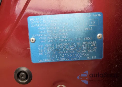 2008 Suzuki Grand Vitara из США, поврежденный, VIN JS3TD941X84102386